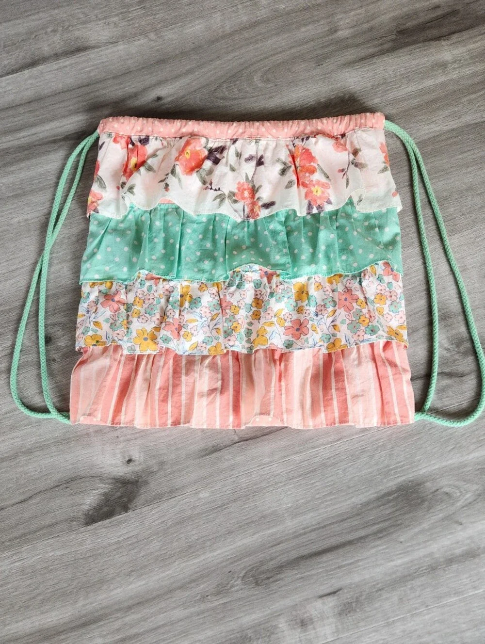 Matilda Jane Ruffle Tiered Cute Drawstring Backpack Bag NWOT